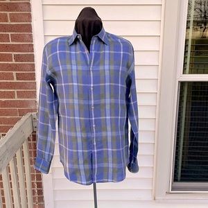Men’s large linen plaid shirt